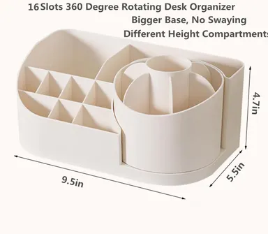 Shrigana 360 Degree Rotating Desk Makeup Brush Organizers and Pencil Pen Organizers for Desk Desktop Storage Stationery Supplies Cute Pencil Cup Pot for Office School Home (White) thumbnail 1