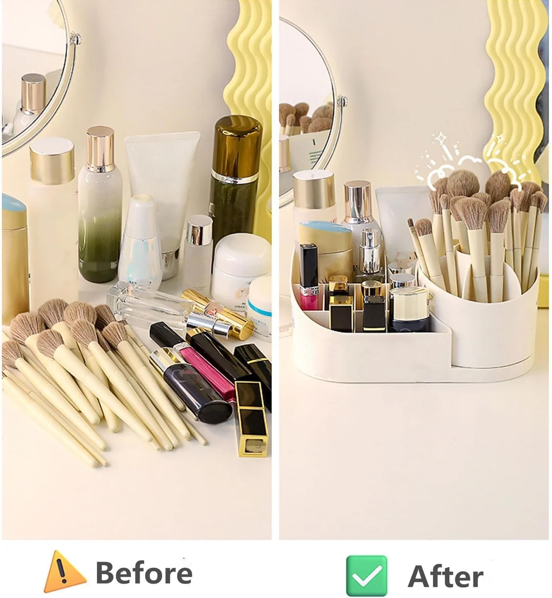 Shrigana 360 Degree Rotating Desk Makeup Brush Organizers and Pencil Pen Organizers for Desk Desktop Storage Stationery Supplies Cute Pencil Cup Pot for Office School Home (White) image 4