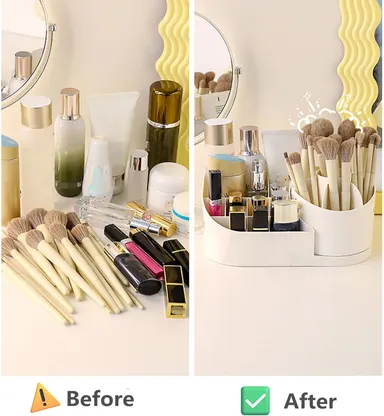 Shrigana 360 Degree Rotating Desk Makeup Brush Organizers and Pencil Pen Organizers for Desk Desktop Storage Stationery Supplies Cute Pencil Cup Pot for Office School Home (White) thumbnail 3