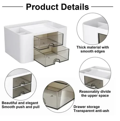 Shrigana Plastic Desk Makeup Brush Organizers and Pencil Pen Organizers for Desk Desktop Storage Stationery Supplies Cute Pencil Cup Pot for Office School Home, White thumbnail 3