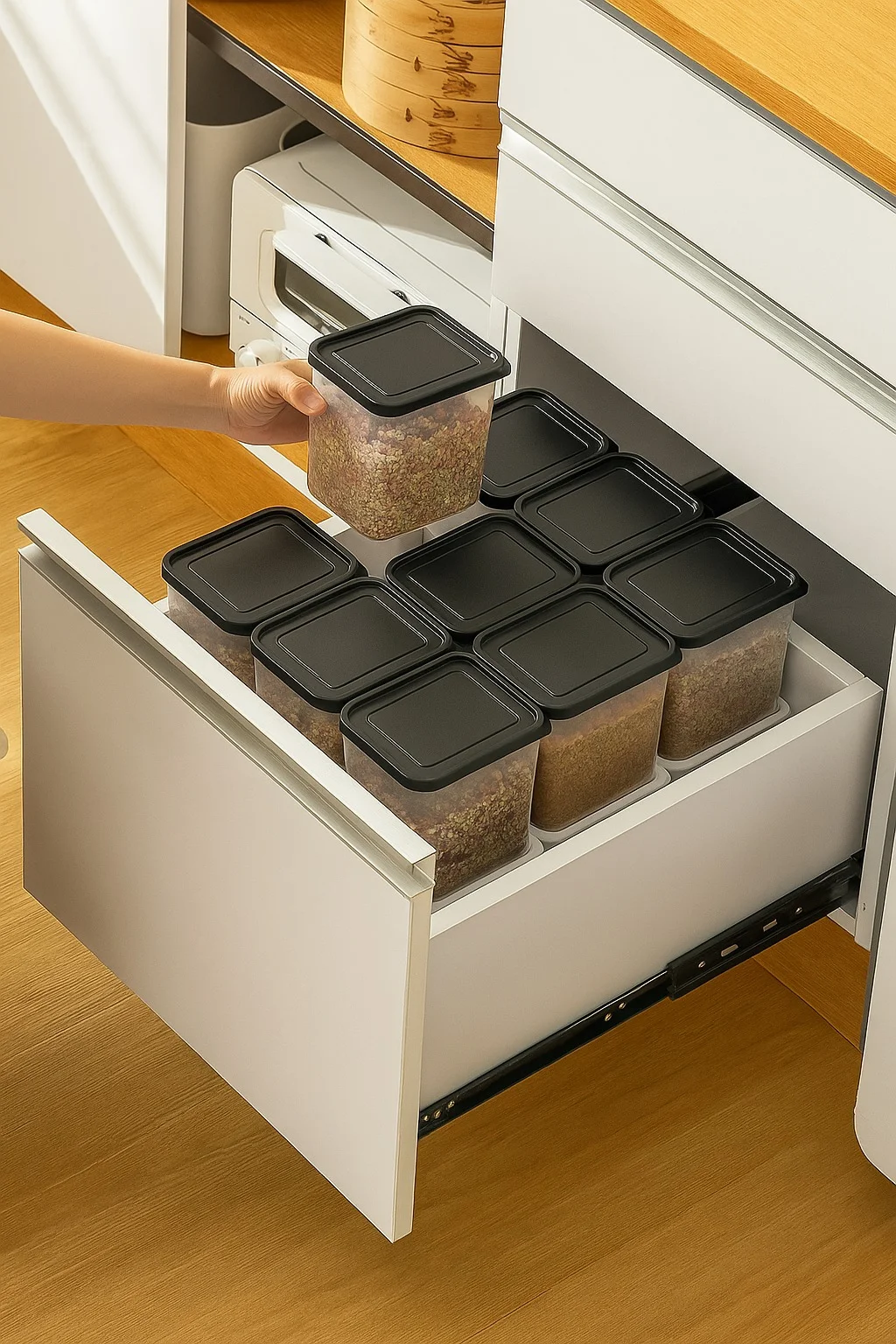 Shrigana Plastic Fridge Storage Boxes (Pack of 6) Freezer & Refrigerator Organizer Containers Kitchen Storage Container Set Kitchen Accessories Items for Home 1200 ml Food Storage Box, Black image 2