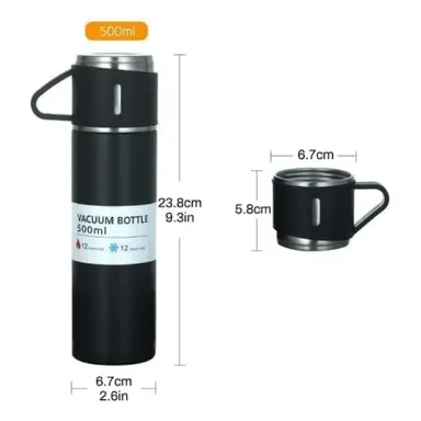 V3Deals Double Wall Stainless Steel Thermo 500ml Vacuum Insulated Bottle Water Flask Gift Set with Two Cups Hot & Cold | Assorted Color | Diwali Gifts for Employees | Corporate Gift Items thumbnail 4