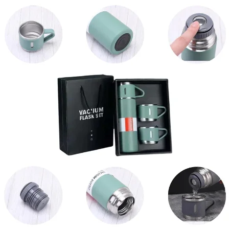 V3Deals Double Wall Stainless Steel Thermo 500ml Vacuum Insulated Bottle Water Flask Gift Set with Two Cups Hot & Cold | Assorted Color | Diwali Gifts for Employees | Corporate Gift Items image 9