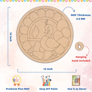 Pre-Marked MDF Base Peacock Design for DIY Lippan Art, Craft & Home Decor thumbnail 1