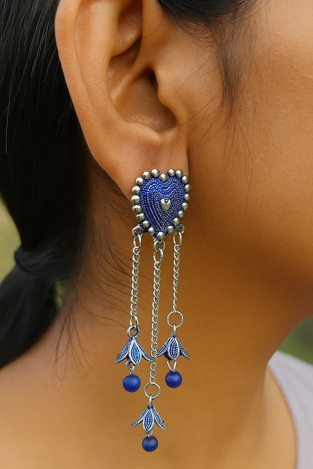 Blue Stone Drop Earrings for Women with Dangling Beads | Lightweight Ethnic & Party Wear Fashion Jewellery for Saree, Kurti & Festive Occasions image 1