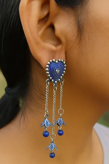 Blue Stone Drop Earrings for Women with Dangling Beads | Lightweight Ethnic & Party Wear Fashion Jewellery for Saree, Kurti & Festive Occasions thumbnail 0