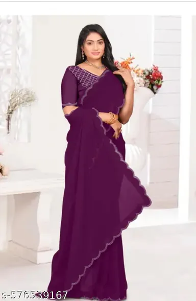 LAVISH Fancy Saree with Hand Work and Hot Fix Blouse | Party & Festive Wear Saree thumbnail 0