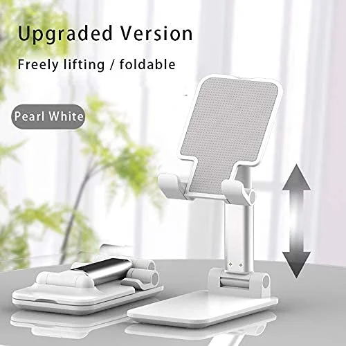 Adjustable Foldable Mobile Stand for Desk | Height & Angle Adjustable Phone Holder for Table| Universal Tablet Stand with Anti-Slip Base | White image 5
