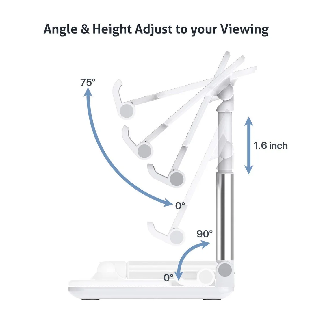 Adjustable Foldable Mobile Stand for Desk | Height & Angle Adjustable Phone Holder for Table| Universal Tablet Stand with Anti-Slip Base | White image 3