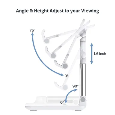 Adjustable Foldable Mobile Stand for Desk | Height & Angle Adjustable Phone Holder for Table| Universal Tablet Stand with Anti-Slip Base | White thumbnail 2
