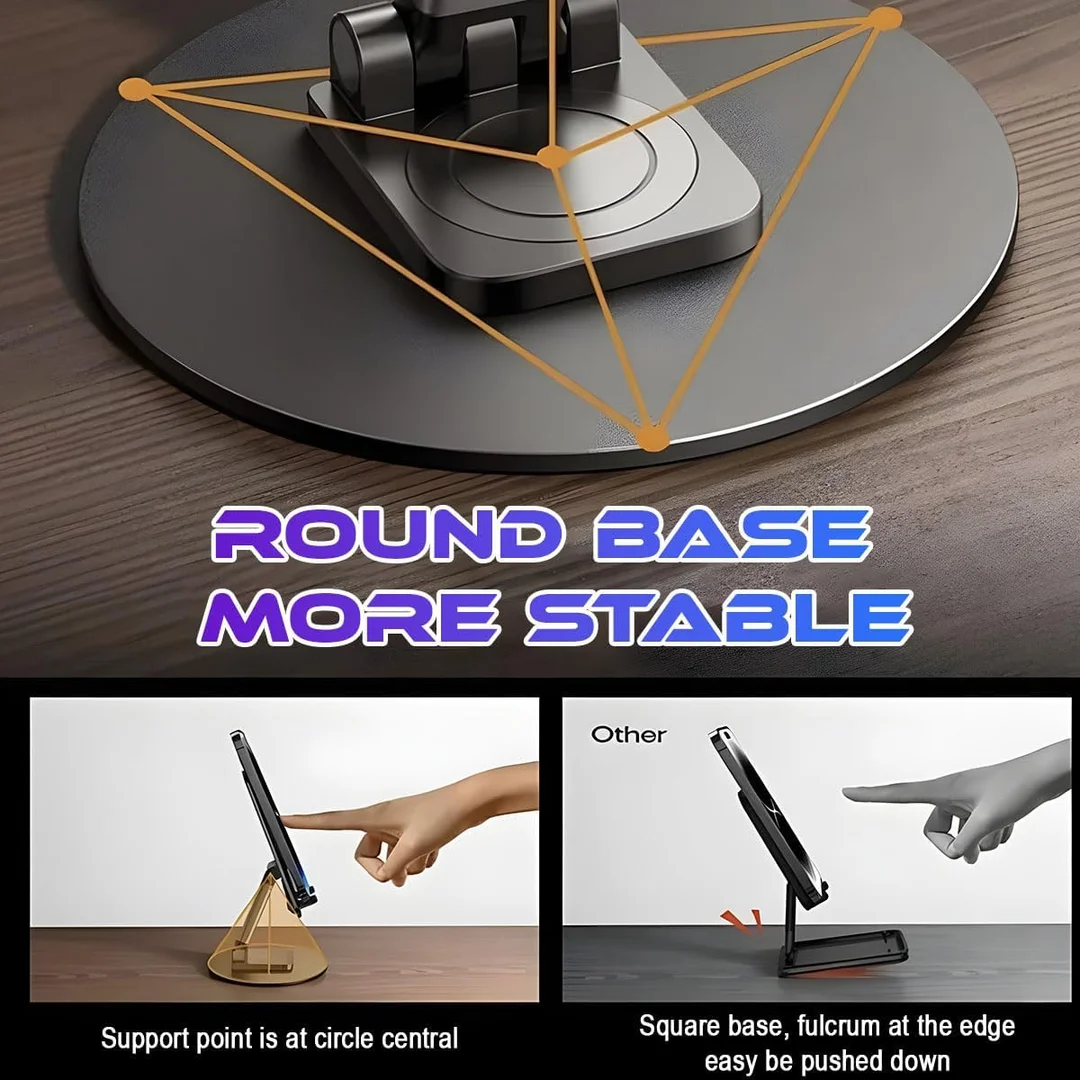 360° Rotation Adjustable Mobile Holder | Foldable Tablet Stand for Desk | Universal Height Angle Adjustable Cell Phone Stand for Office | Travel | Black image 3