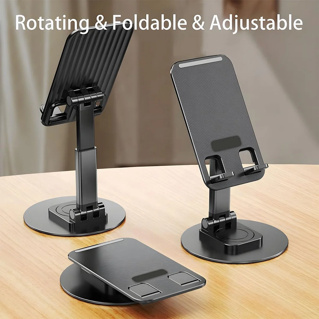 360° Rotation Adjustable Mobile Holder | Foldable Tablet Stand for Desk | Universal Height Angle Adjustable Cell Phone Stand for Office | Travel | Black image 6