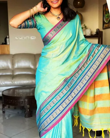 Pure Cotton Narayanpet Pickock Border Saree For Womens With Running Blouse Piece Same as Saree thumbnail 0
