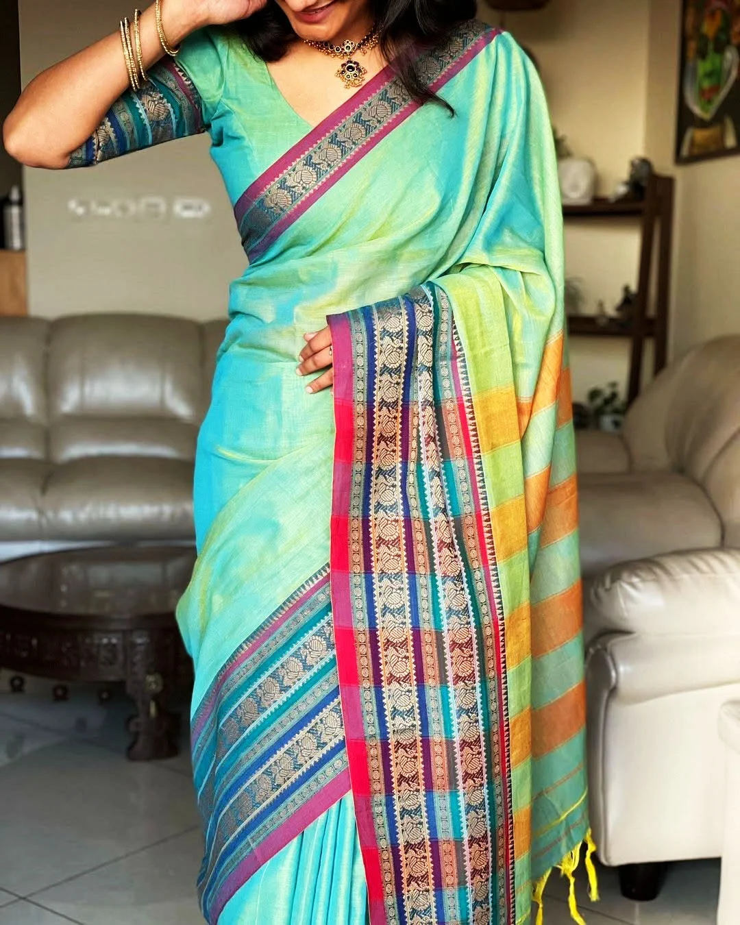 Pure Cotton Narayanpet Pickock Border Saree For Womens With Running Blouse Piece Same as Saree image 2