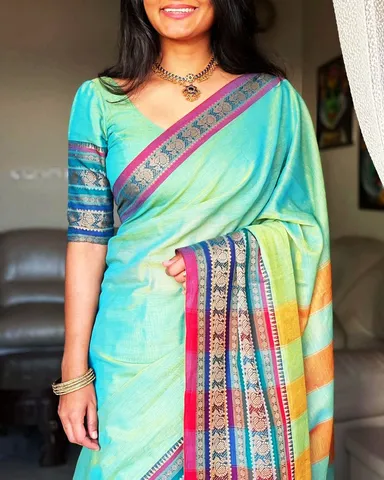 Pure Cotton Narayanpet Pickock Border Saree For Womens With Running Blouse Piece Same as Saree thumbnail 2