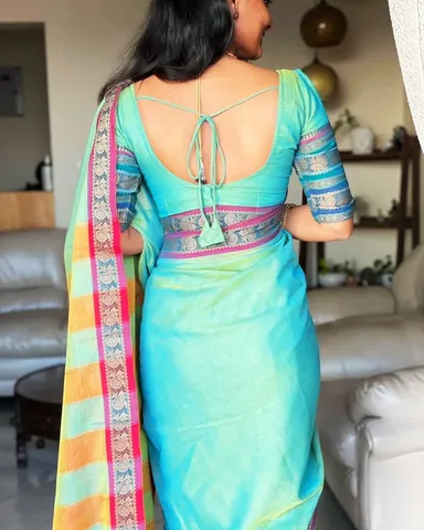 Pure Cotton Narayanpet Pickock Border Saree For Womens With Running Blouse Piece Same as Saree thumbnail 3