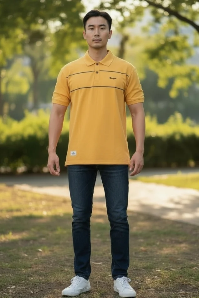 Mens Yellow Cotton Polo T-Shirt | Breathable Half-Sleeve Casual Wear image 1
