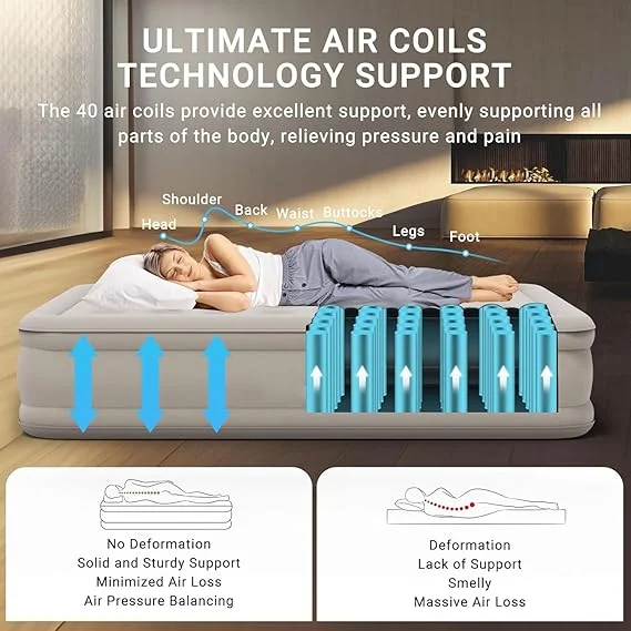 Inflatable Air Bed Mattress with Built-in Pump |Luxury Double Single Queen Air Inflatable Mattress 18 inch|Ultra-Comfortable Waterproof Airbed for Home Outdoors Hiking Camping Travel image 5