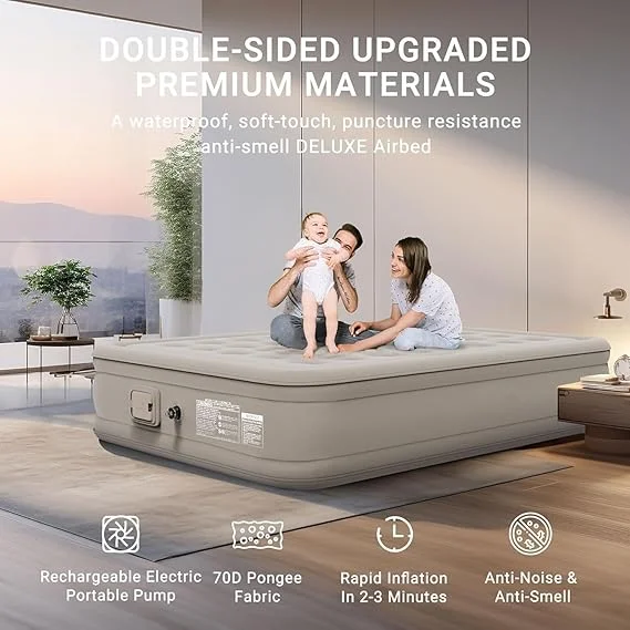 Inflatable Air Bed Mattress with Built-in Pump |Luxury Double Single Queen Air Inflatable Mattress 18 inch|Ultra-Comfortable Waterproof Airbed for Home Outdoors Hiking Camping Travel image 3