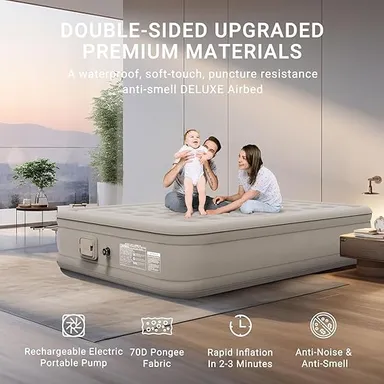 Inflatable Air Bed Mattress with Built-in Pump |Luxury Double Single Queen Air Inflatable Mattress 18 inch|Ultra-Comfortable Waterproof Airbed for Home Outdoors Hiking Camping Travel thumbnail 2