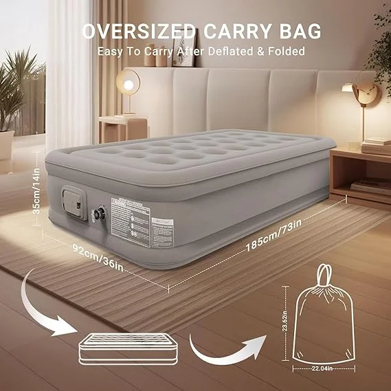 Inflatable Air Bed Mattress with Built-in Pump |Luxury Double Single Queen Air Inflatable Mattress 18 inch|Ultra-Comfortable Waterproof Airbed for Home Outdoors Hiking Camping Travel image 4