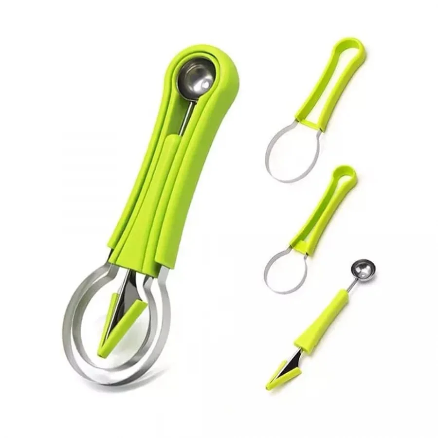 Stainless Steel 4‑in‑1 Fruit Scooper Kitchen Tool | Melon Baller, Fruit Corer Peeler & Seed Remover for Watermelom|  Cantaloupe, Kiwi| Ice Cream & Fruit Salad Prep image 1