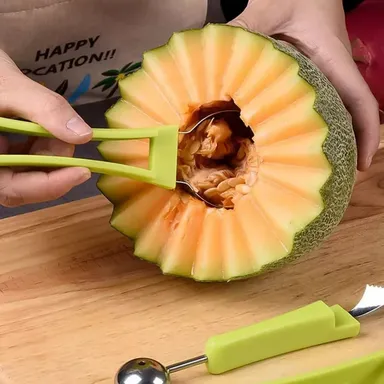 Stainless Steel 4‑in‑1 Fruit Scooper Kitchen Tool | Melon Baller, Fruit Corer Peeler & Seed Remover for Watermelom|  Cantaloupe, Kiwi| Ice Cream & Fruit Salad Prep thumbnail 2