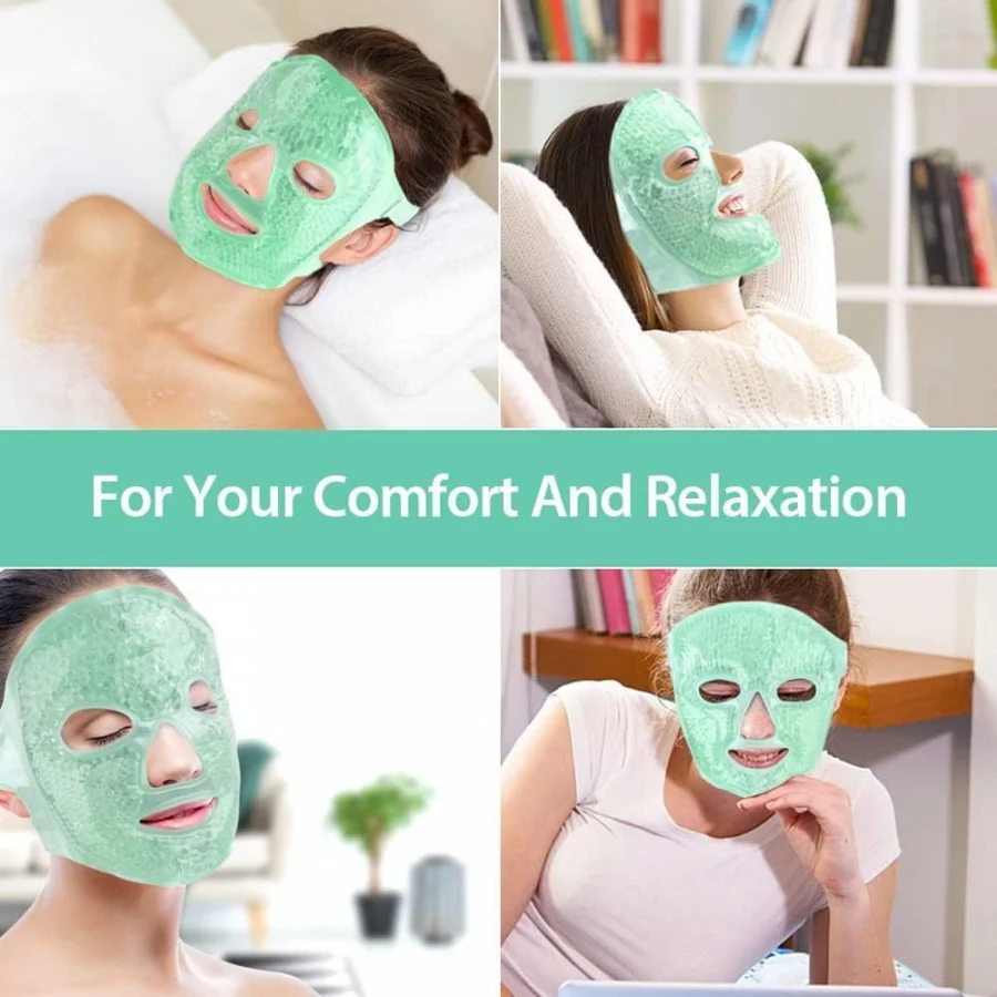 Hidak Cooling Face & Eye Mask Ice Pack With Foam Earplugs | Reusable Plush Cold Gel Pack for Under‑Eye Puffiness Dark Circles| Migraine & Sleep Pressure Relief |(Green) image 5