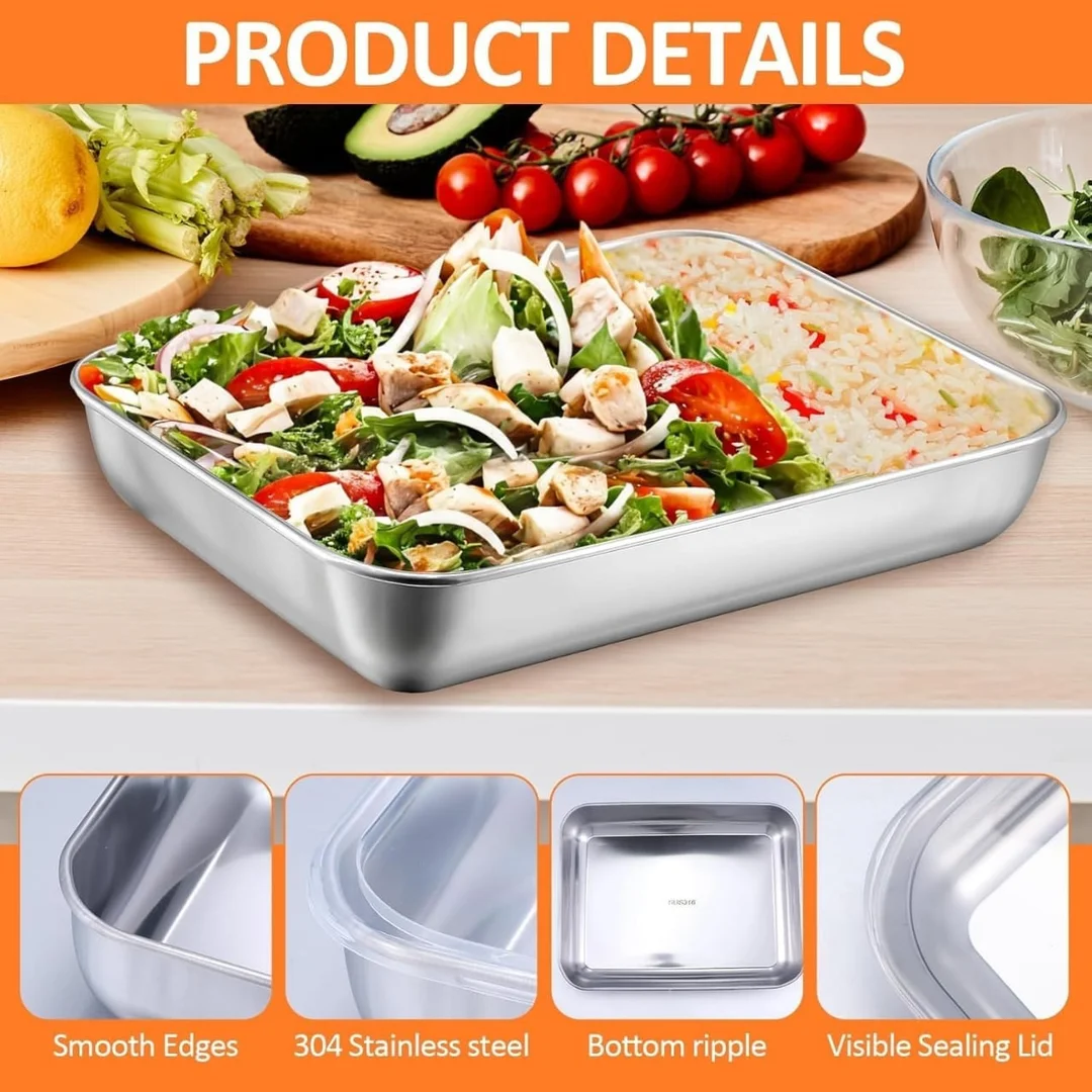 1500 ml Stainless Steel Food Storage Container with Transparent Lid | Leakproof Rectangular Kitchen Storage Box for Microwave| Freezer & Dishwasher Safe Food Storage and Serving image 2