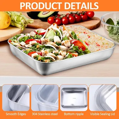 1500 ml Stainless Steel Food Storage Container with Transparent Lid | Leakproof Rectangular Kitchen Storage Box for Microwave| Freezer & Dishwasher Safe Food Storage and Serving thumbnail 1