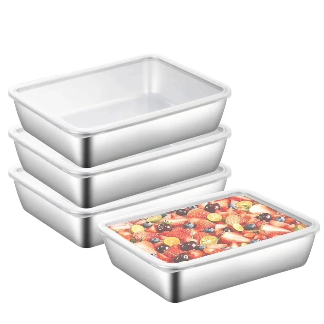 1500 ml Stainless Steel Food Storage Container with Transparent Lid | Leakproof Rectangular Kitchen Storage Box for Microwave| Freezer & Dishwasher Safe Food Storage and Serving image 1