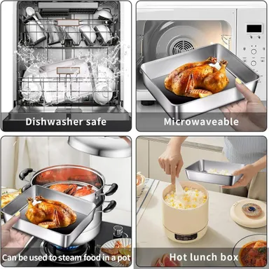 1500 ml Stainless Steel Food Storage Container with Transparent Lid | Leakproof Rectangular Kitchen Storage Box for Microwave| Freezer & Dishwasher Safe Food Storage and Serving thumbnail 6