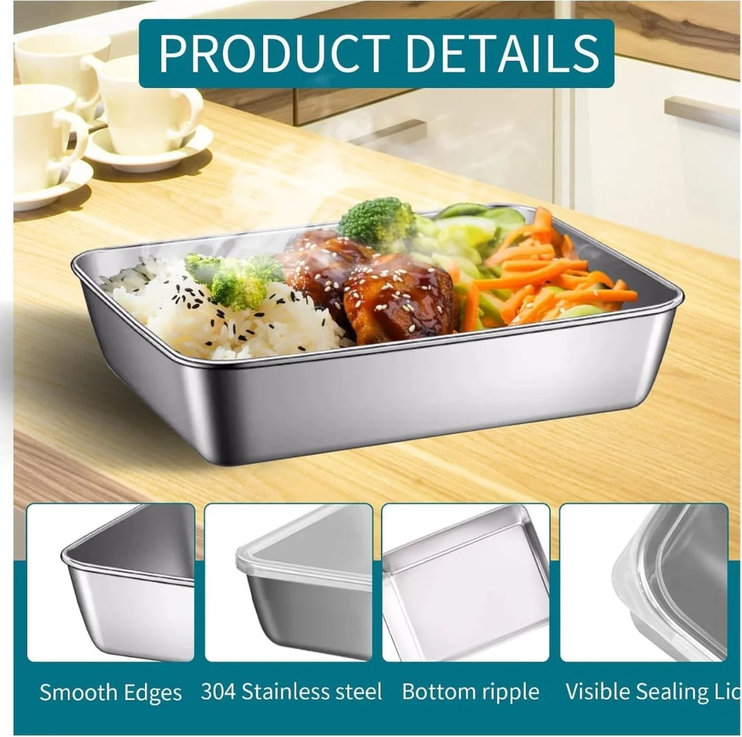 1500 ml Stainless Steel Food Storage Container with Transparent Lid | Leakproof Rectangular Kitchen Storage Box for Microwave| Freezer & Dishwasher Safe Food Storage and Serving image 8