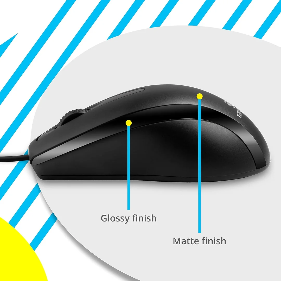 Zebronics Zeb Alex Wired USB Optical Mouse, 3 Buttons, Ergonomic Design, High Precision, Plug and Play, Compatible with Windows, Mac, Linux image 3