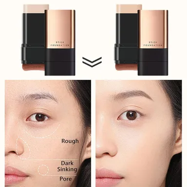 2 in 1 Luxury Flawless Eraser Foundation Stick with Built-in Brush Korean Hydrating Lightweight Waterproof Base Makeup Stick for Smooth Coverage for All Skin Types 1 Pc thumbnail 1