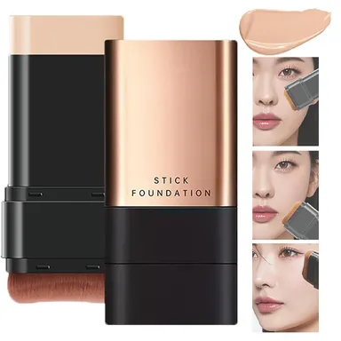 2 in 1 Luxury Flawless Eraser Foundation Stick with Built-in Brush Korean Hydrating Lightweight Waterproof Base Makeup Stick for Smooth Coverage for All Skin Types 1 Pc thumbnail 2