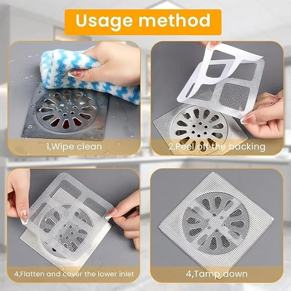 Shower Drain Mesh Sticker Disposable Hair Catcher Pack of 10 for Bathroom Anti Clog Use|Self Adhesive Hair Catcher Disposable Anti Block Filter image 4