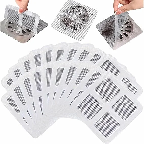 Shower Drain Mesh Sticker Disposable Hair Catcher Pack of 10 for Bathroom Anti Clog Use|Self Adhesive Hair Catcher Disposable Anti Block Filter image 1