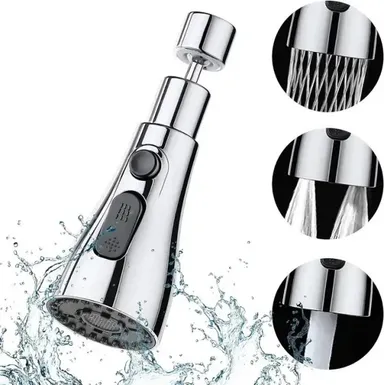 Exootica 360° Rotating Universal Kitchen Faucet Extender| Silver ABS Chrome Tap Aerator & Water‑Saving Splash Filter for Kitchen Sink| Bathroom Wash Basin|Vegetable Washing, Faucet Accessory thumbnail 3
