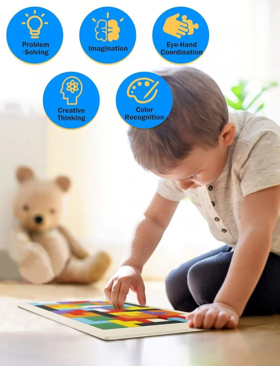 IndusBay Wooden Intelligence Puzzle Blocks | Educational Brain Teaser Toy for Kids 3-8 image 4