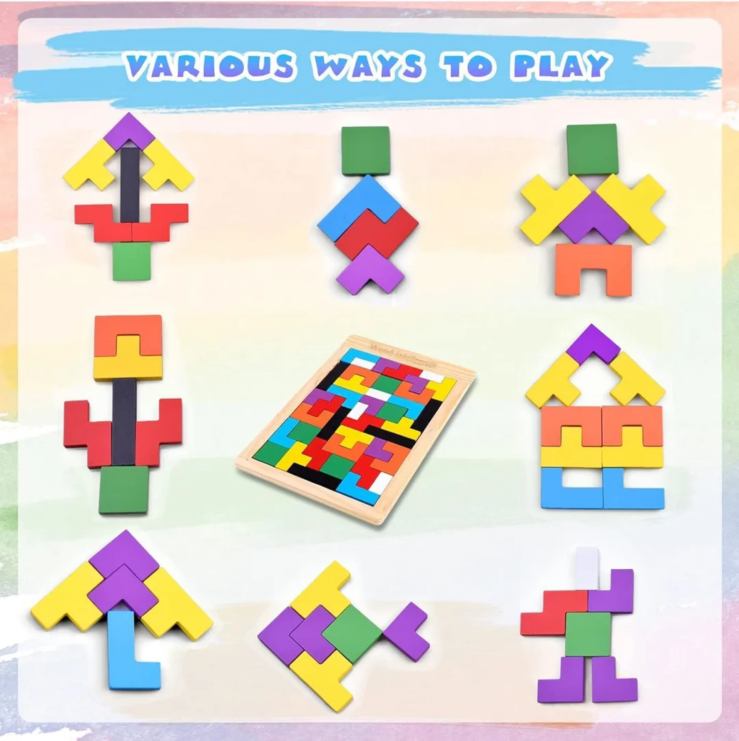 IndusBay Wooden Intelligence Puzzle Blocks | Educational Brain Teaser Toy for Kids 3-8 image 5