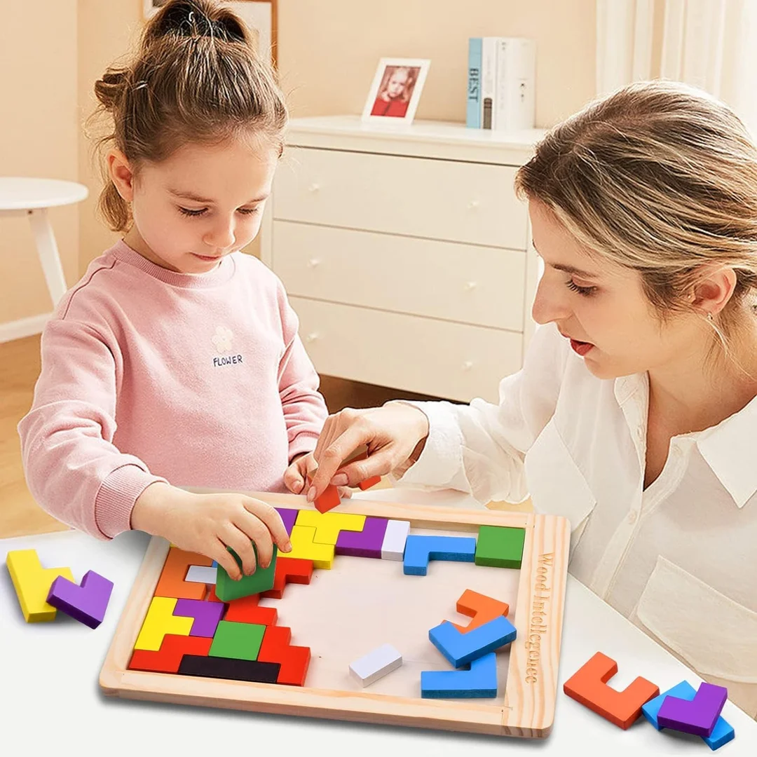 IndusBay Wooden Intelligence Puzzle Blocks | Educational Brain Teaser Toy for Kids 3-8 image 6