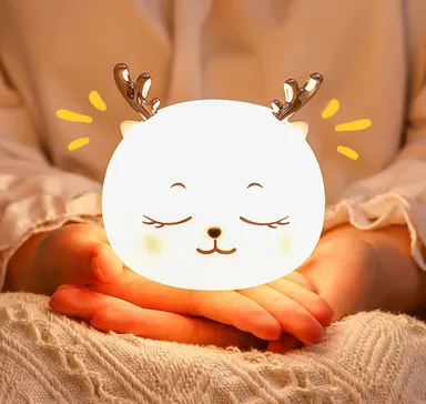 Silicone Deer Night Light |Soft Touch USB Rechargeable LED Kids Bedside Lamp thumbnail 5