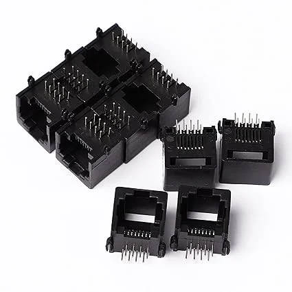 10pcs Vertical RJ45 8P8C Female PCB Connector 180‑Degree Ethernet LAN Port Modular Jack Socket for Network Boards, DIY Router PCB Projects, CAT5e/CAT6 image 2