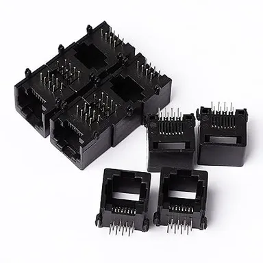 10pcs Vertical RJ45 8P8C Female PCB Connector 180‑Degree Ethernet LAN Port Modular Jack Socket for Network Boards, DIY Router PCB Projects, CAT5e/CAT6 thumbnail 1
