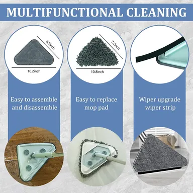 Triangle Microfiber Flat Floor Mop with Long Adjustable Handle for Corners|Wet & Dry Cleaning, Washable Pads| Rotatable Flat Head for Home Floor Cleaning thumbnail 0