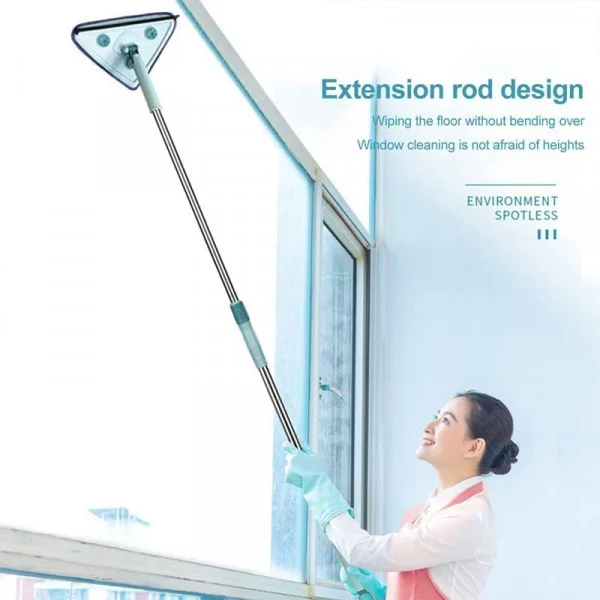 Triangle Microfiber Flat Floor Mop with Long Adjustable Handle for Corners|Wet & Dry Cleaning, Washable Pads| Rotatable Flat Head for Home Floor Cleaning image 4