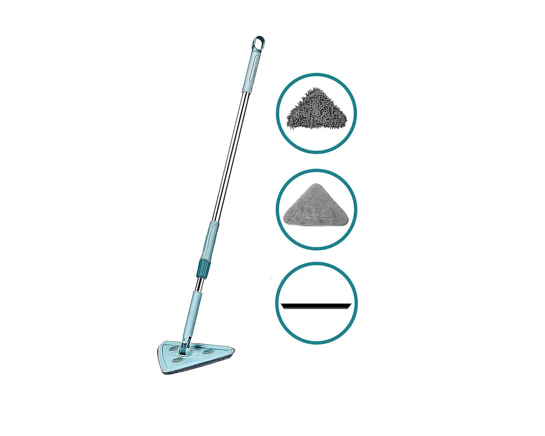 Triangle Microfiber Flat Floor Mop with Long Adjustable Handle for Corners|Wet & Dry Cleaning, Washable Pads| Rotatable Flat Head for Home Floor Cleaning image 6
