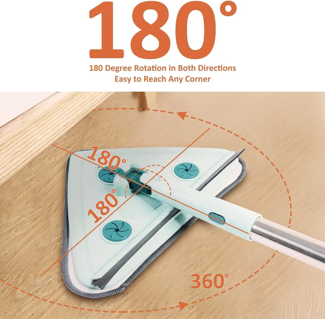 Triangle Microfiber Flat Floor Mop with Long Adjustable Handle for Corners|Wet & Dry Cleaning, Washable Pads| Rotatable Flat Head for Home Floor Cleaning image 7