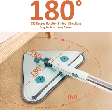 Triangle Microfiber Flat Floor Mop with Long Adjustable Handle for Corners|Wet & Dry Cleaning, Washable Pads| Rotatable Flat Head for Home Floor Cleaning thumbnail 6